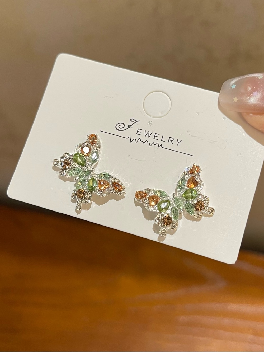 💖5 for $25😻 Crystal Butterfly Stud Earrings - Green & Gold